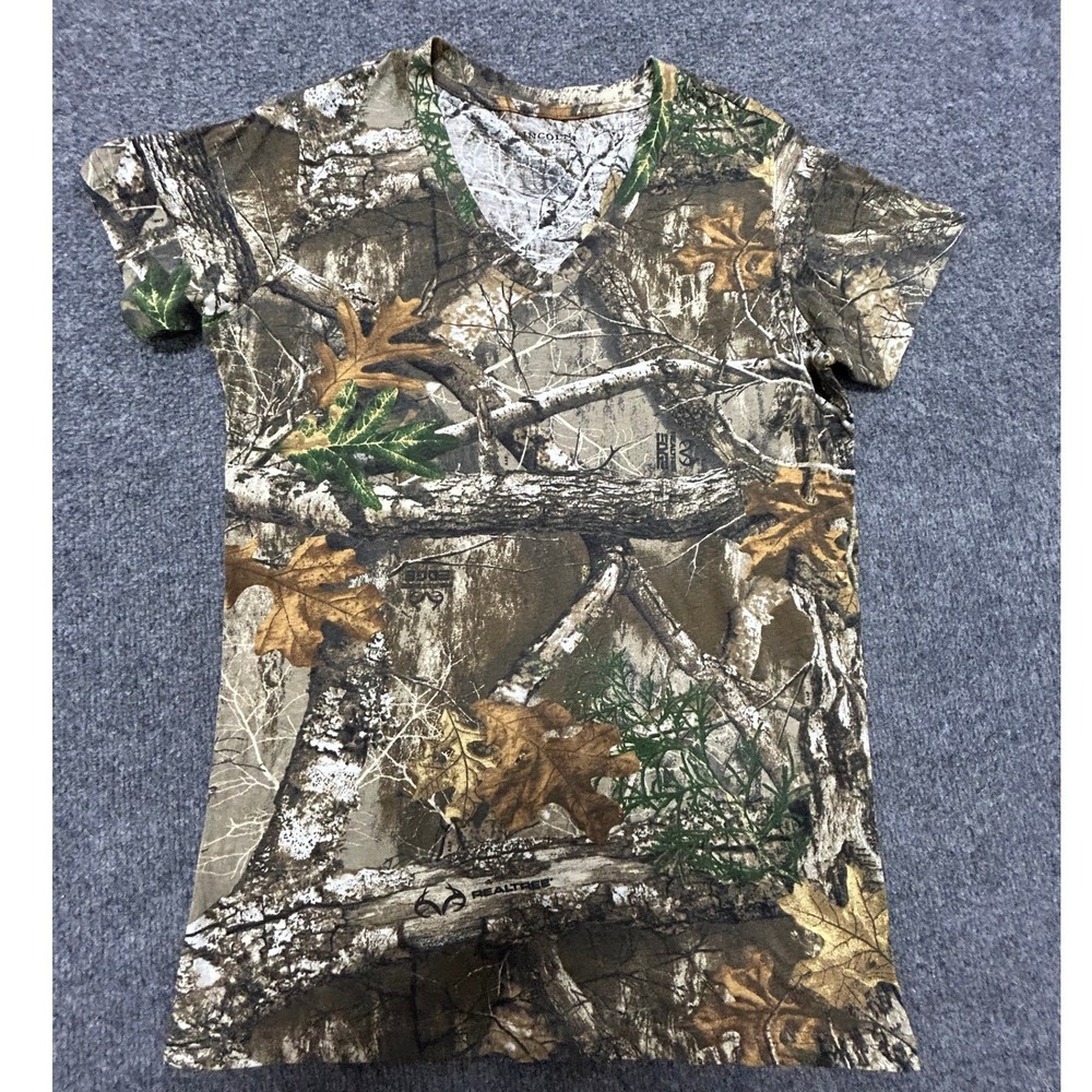 Lincoln Outfitters Shirt Womens XL Camo Realtree Edge V-Neck Short Sleeve Cotton